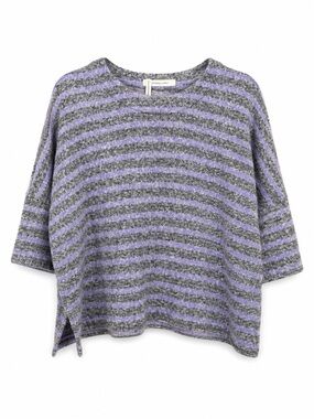 Derek Lam 10 Crosby Blue Gray Striped Boxy Cropped Cotton Knit Top